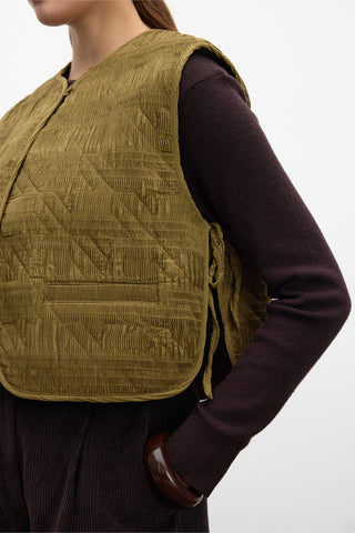 Quilted Embroidered Vest Green