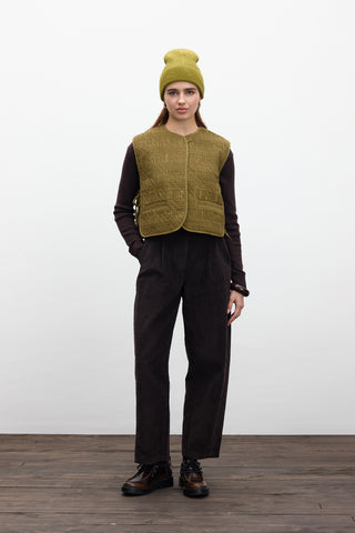 Quilted Embroidered Vest Green