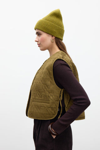 Quilted Embroidered Vest Green