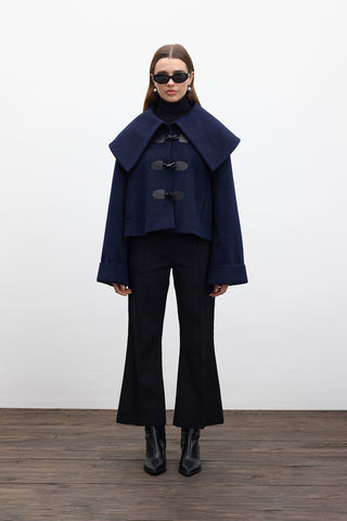 Buckle Detail Cachet Coat Navy Blue