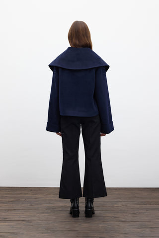 Buckle Detail Cachet Coat Navy Blue