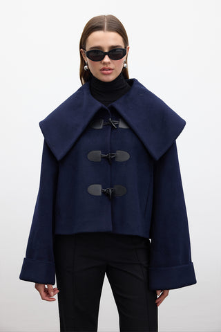 Buckle Detail Cachet Coat Navy Blue
