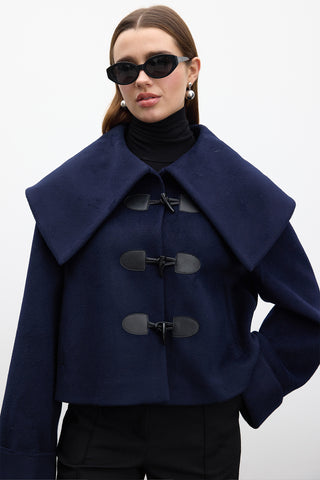 Buckle Detail Cachet Coat Navy Blue