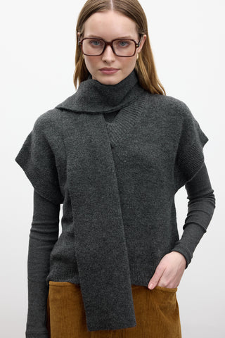 Knit Sweater Vest With Scarf Anthracite – Manuka