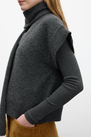 Knit Sweater Vest With Scarf Anthracite