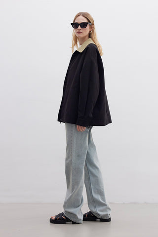 Kontrast Yaka Gabardin Ceket Siyah