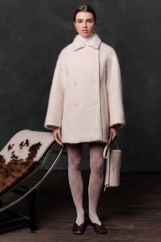 Çift Yakalı Kaşe Palto Ekru