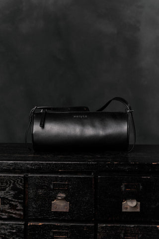 Faux Leather Cylinder Shoulder Bag Black