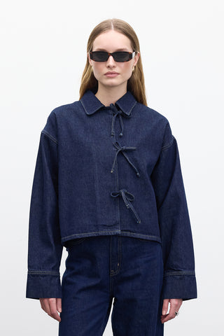 Laced Denim Blouse Dark Blue