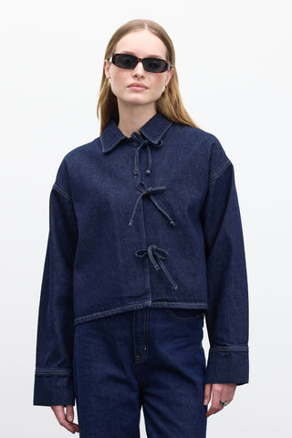 Laced Denim Blouse Dark Blue