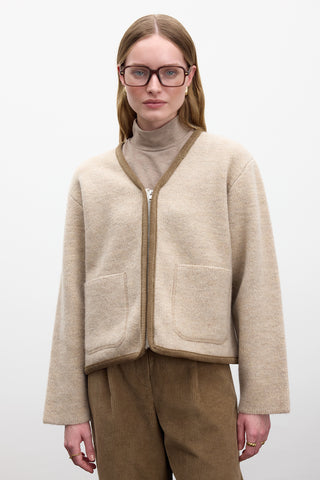 Fermuarlı Örgü Hırka Bej