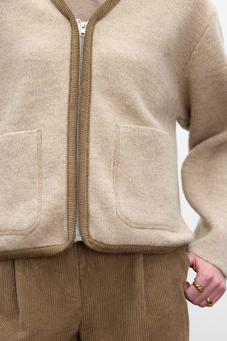 Fermuarlı Örgü Hırka Bej