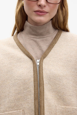 Fermuarlı Örgü Hırka Bej