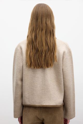Fermuarlı Örgü Hırka Bej