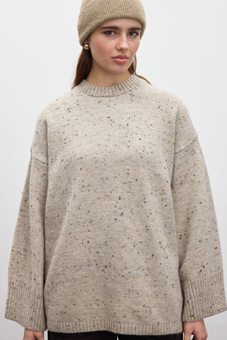 Wide Sleeve Knit Sweater Beige