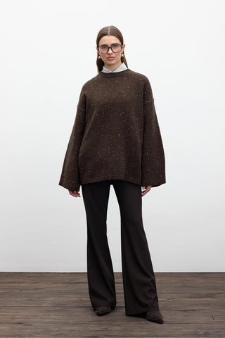 Wide Sleeve Knit Sweater Brown