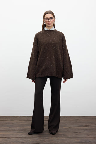 Wide Sleeve Knit Sweater Brown