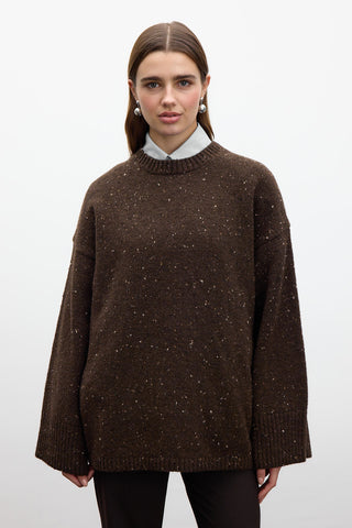 Wide Sleeve Knit Sweater Brown