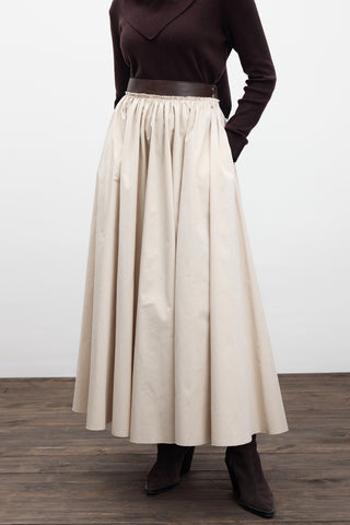 Leather Detail A-Line Skirt Stone