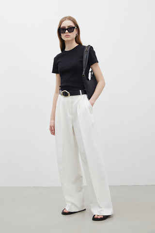 Pleated Wide-Leg Trousers Ecru