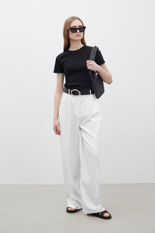 Pleated Wide-Leg Trousers Ecru