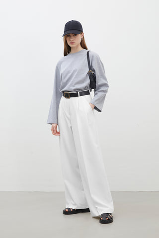 Pleated Wide-Leg Trousers Ecru