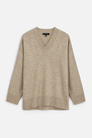 V Neck Knit Sweater Beige