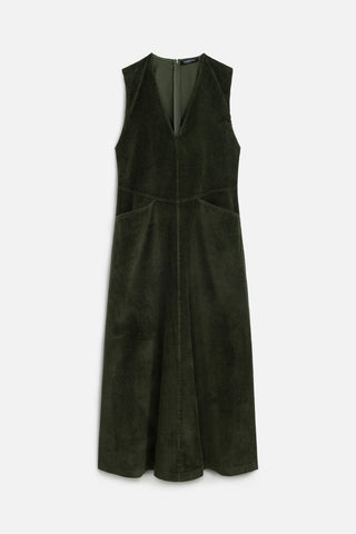 Corduroy Pinafore Dress Khaki