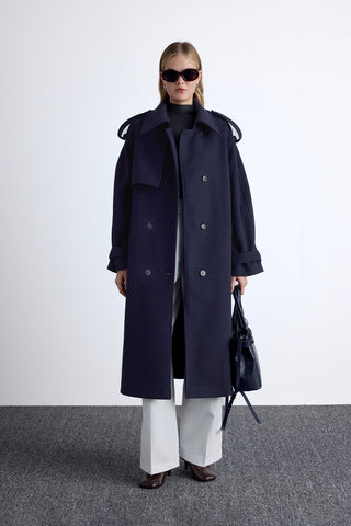 Epaulet Cachet Coat Navy Blue