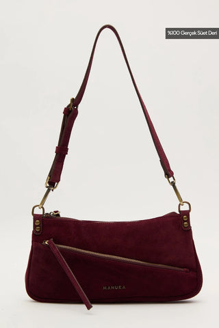 Mari Suede Baguette Bag Burgundy