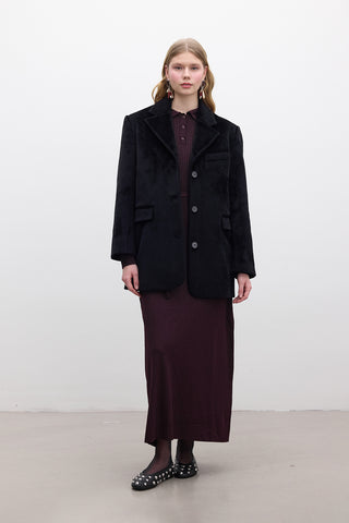 Kemerli Kaşe Ceket Siyah