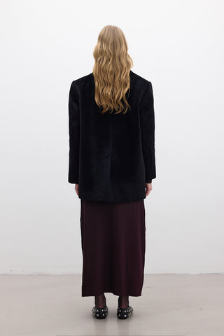 Kemerli Kaşe Ceket Siyah