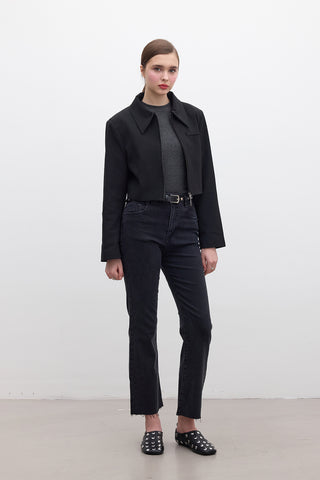 Klasik Kırpılmış Blazer Siyah