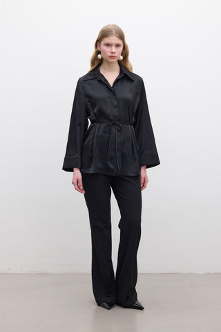 Tie-Detail Satin Shirt Black