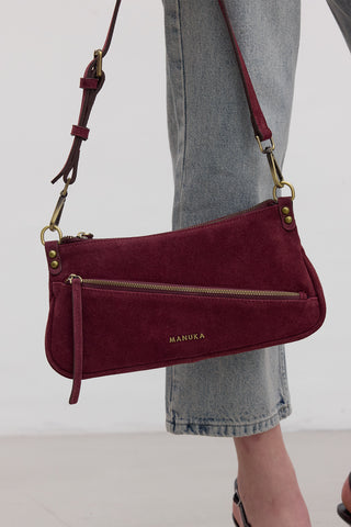 Mari Suede Baguette Bag Burgundy