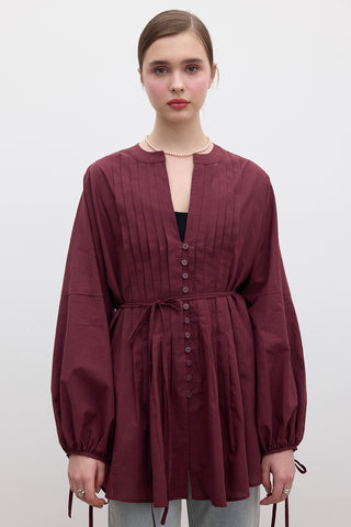 Voile Tunic With Pleat Details Burgundy