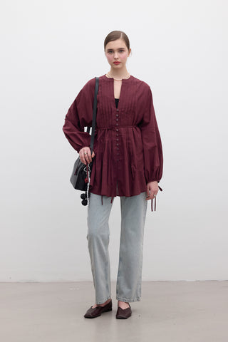 Pileli Detaylı Voile Tunik Bordo