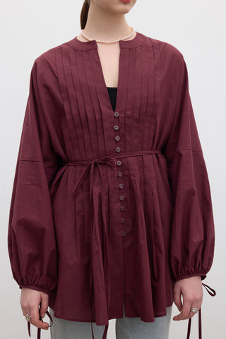 Pileli Detaylı Voile Tunik Bordo