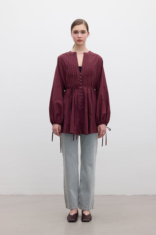 Pileli Detaylı Voile Tunik Bordo