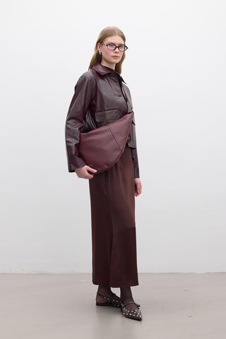 Soft Faux Leather Oval Crossbody Bag Burgundy