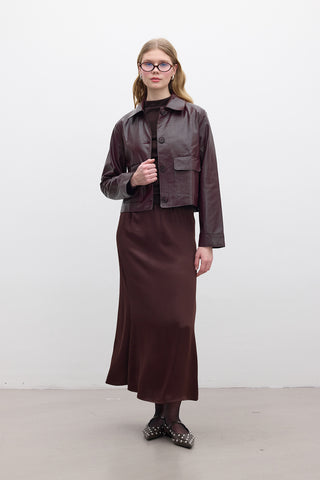 Short Faux Leather Jacket Burgundy
