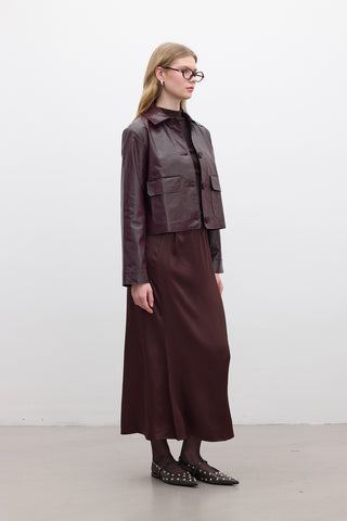 Short Faux Leather Jacket Burgundy
