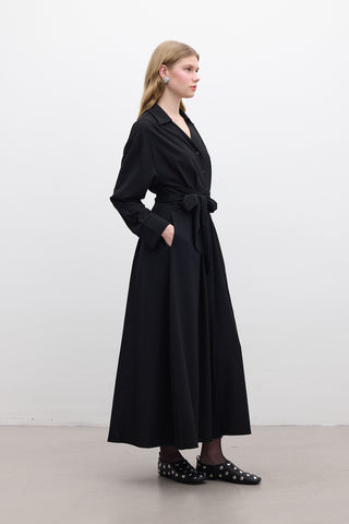 Pleated Belted Dress Black