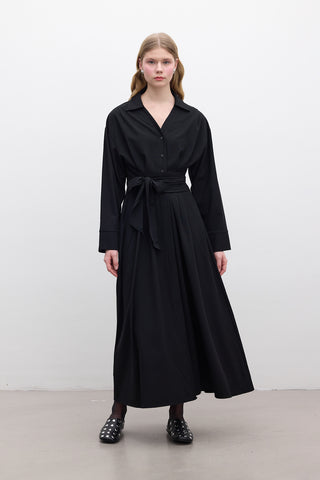 Pleated Belted Dress Black