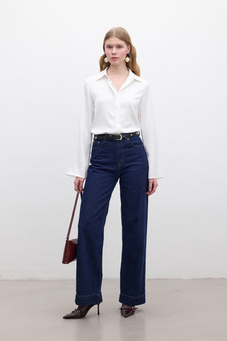 Satin Slim Fit Shirt Ecru
