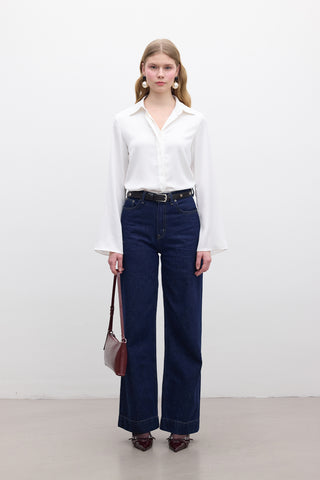 Satin Slim Fit Shirt Ecru