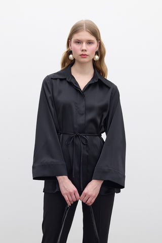 Tie-Detail Satin Shirt Black