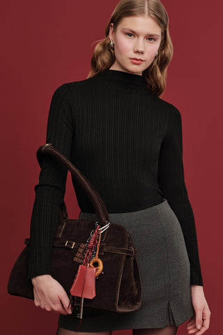 Belted Faux Leather Bag Brown