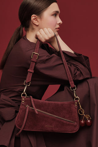 Mari Suede Baguette Bag Burgundy