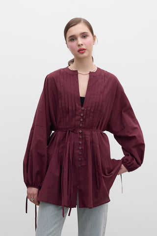Pileli Detaylı Voile Tunik Bordo